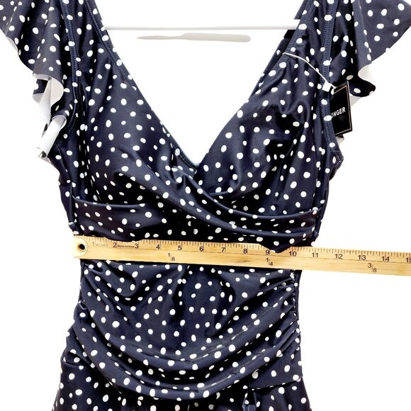 Polka Dot Ruffle One-Piece Swimsuit With Wrap Tie - Aidonger Size S Navy White - Picture 10 of 10